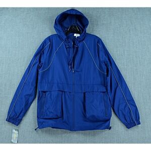 Style & Co Jacket Women's XS Petite Windbreaker Blue Hooded Zip Pockets NWT